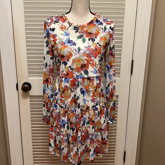 Love by Design Catherine Long Sleeve Mesh Babydoll Dress in Paint Flowers Size M - Picture 4 of 17